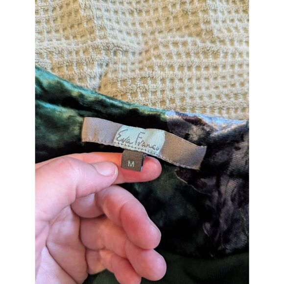 Anthropologie Eva Franco Women's Size Medium Green Floral Velvet Car Coat Jacket - Picture 6 of 6